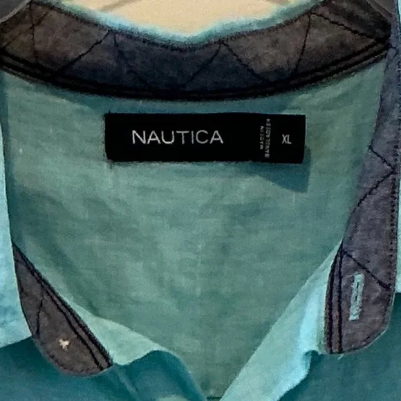Nautica Men's Aqua Casual Button Down Short Sleeve Shirt Preppy Resort  Size XL - Picture 2 of 4